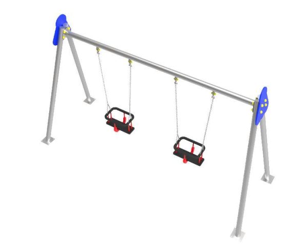 Columpio infantil para guarderías. Modelo biplaza metálico con asientos cuna
