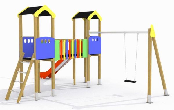 Conjunto 2 torres con columpio y tobogán. Parque infantil Ebro - Imagen 3