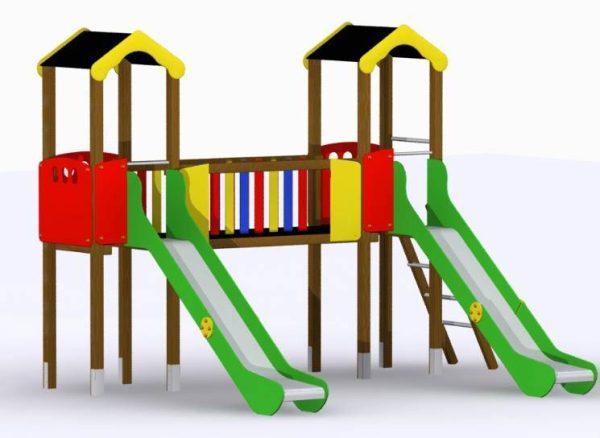 Conjunto 2 torres con pasarela y toboganes. Parque infantil Miño - Imagen 3