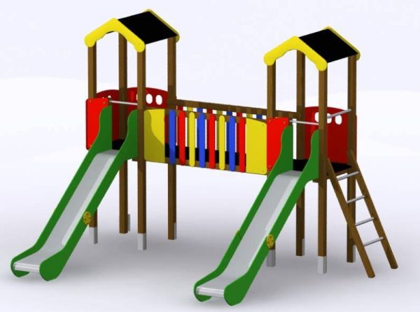 Conjunto 2 torres con pasarela y toboganes. Parque infantil Miño