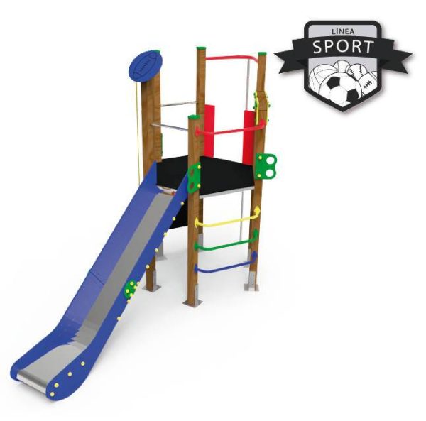 Maxi Torre HEXÁGOO con tobogán, juego de trepa, cuerda de escalada y rocódromo