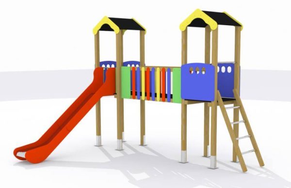 Parque infantil Sella. Conjunto 2 torres con pasarela y tobogán
