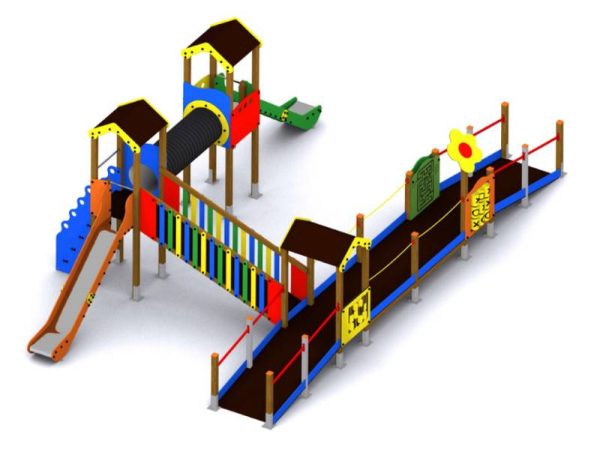 Parque infantil inclusivo con toboganes y juegos adaptados. Conjunto Dulcinea