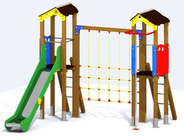 Parque infantil Río Sil con 2 torres, tobogán, barra de bomberos y juego de trepa