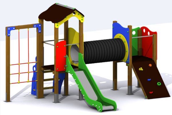 Parque Infantil Turia. Conjunto de 2 torres con túnel, tobogán y trepa
