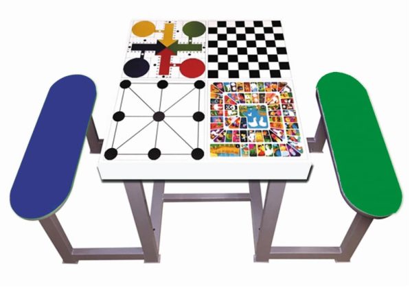 Mesa de juegos para parques con 2 bancos antivandálicos MMVCB2